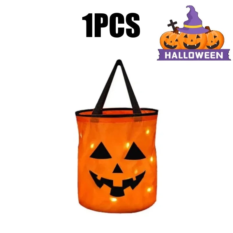 Kids' Halloween Candy Bucket Pumpkin with LED Lights and Jack-O-Lantern Design for Trick or Treat - Image 11