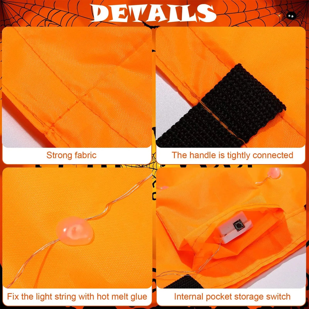 Kids' Halloween Candy Bucket Pumpkin with LED Lights and Jack-O-Lantern Design for Trick or Treat - Image 5