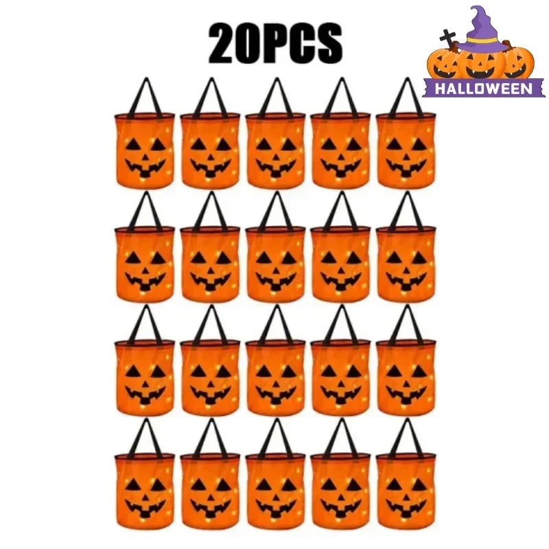 Kids' Halloween Candy Bucket Pumpkin with LED Lights and Jack-O-Lantern Design for Trick or Treat - Image 8