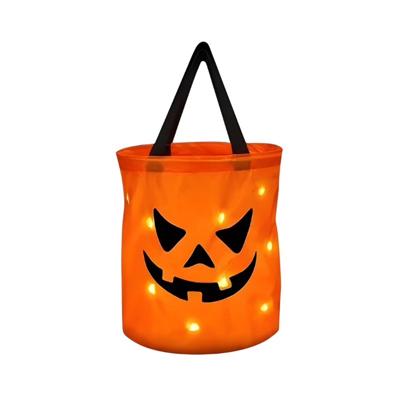 Kids' Halloween Candy Bucket with LED Light-Up Pumpkin Jack-O-Lantern Face for Trick or Treat - Image 1