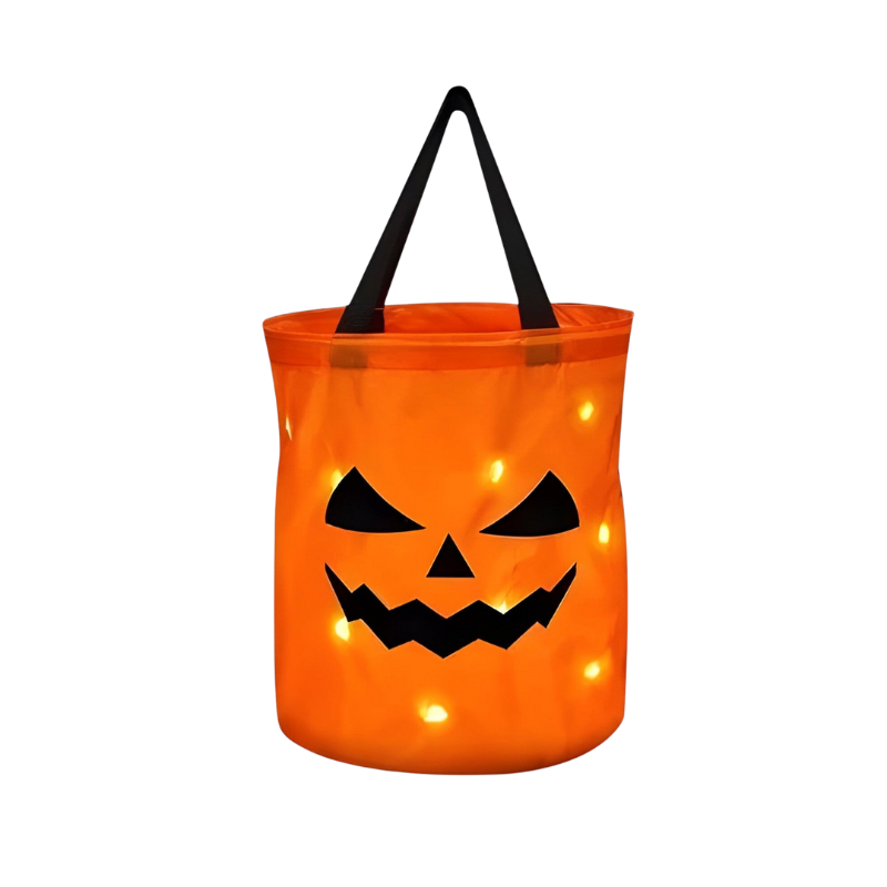 Kids' Halloween Candy Bucket with LED Light-Up Pumpkin Jack-O-Lantern Face for Trick or Treat - Image 2