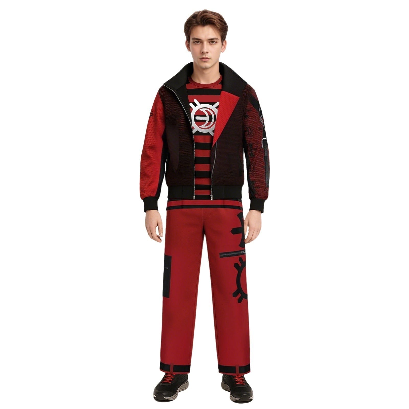 Kids' Halloween Cosplay Costume Set with Striped Shirt and Zip Jacket - Image 1