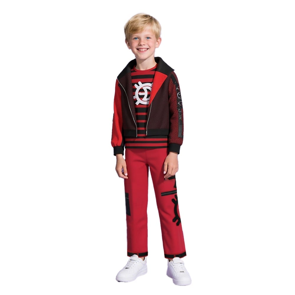 Kids' Halloween Cosplay Costume Set with Striped Shirt and Zip Jacket - Image 2