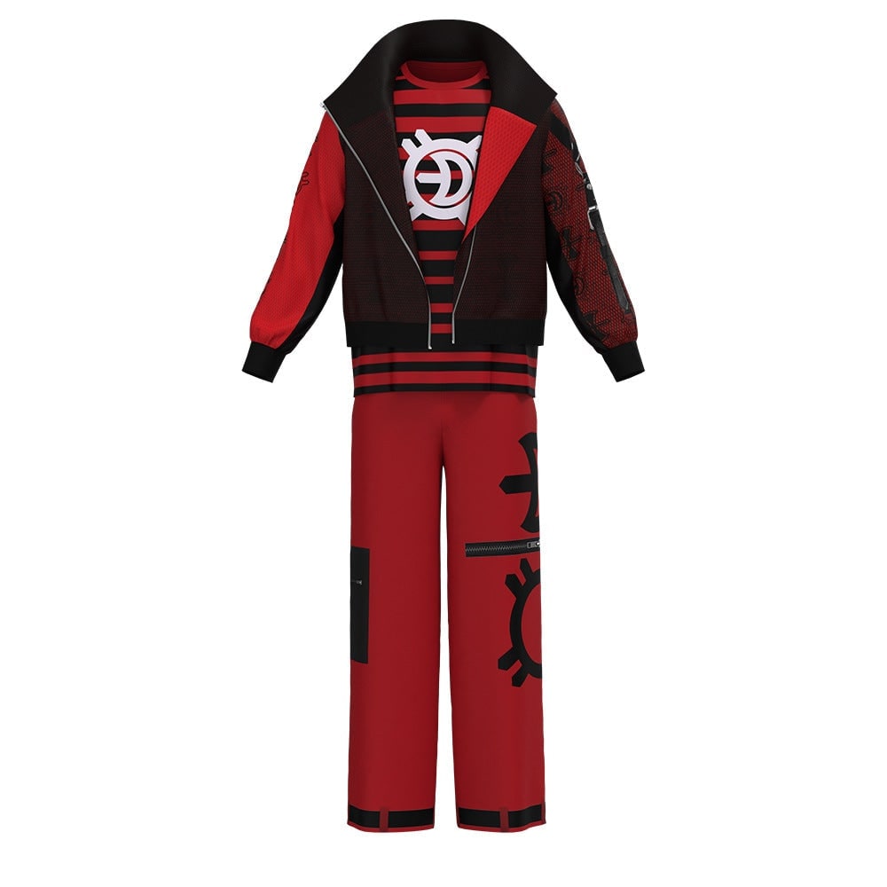 Kids' Halloween Cosplay Costume Set with Striped Shirt and Zip Jacket - Image 3