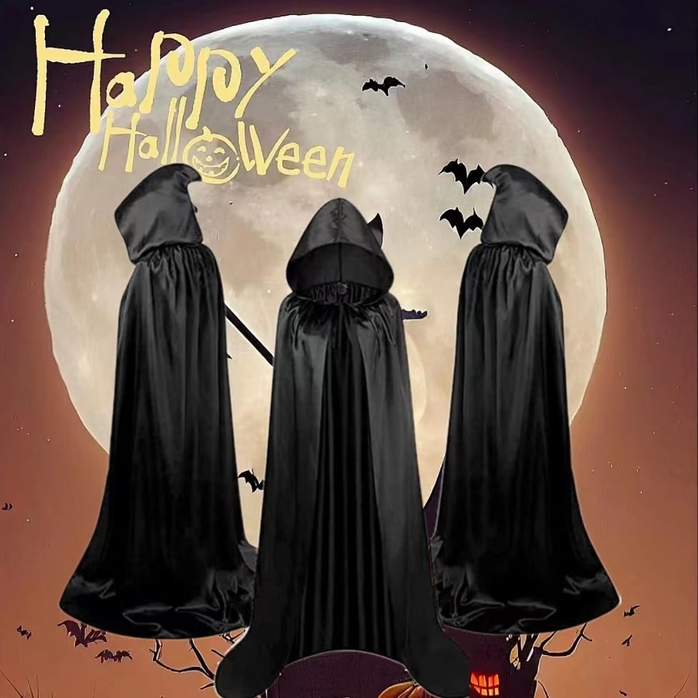 Kids''' Halloween Costume Cape with Hooded Reversible Satin Design and Ribbon Tie for Witch Party Dress-Up - Image 3