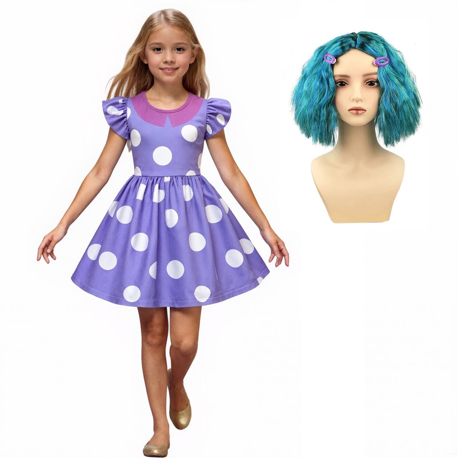 Kids' Halloween Costume with Polka Dot Pattern Ruffled Sleeves for Party Cosplay Dress - Image 2