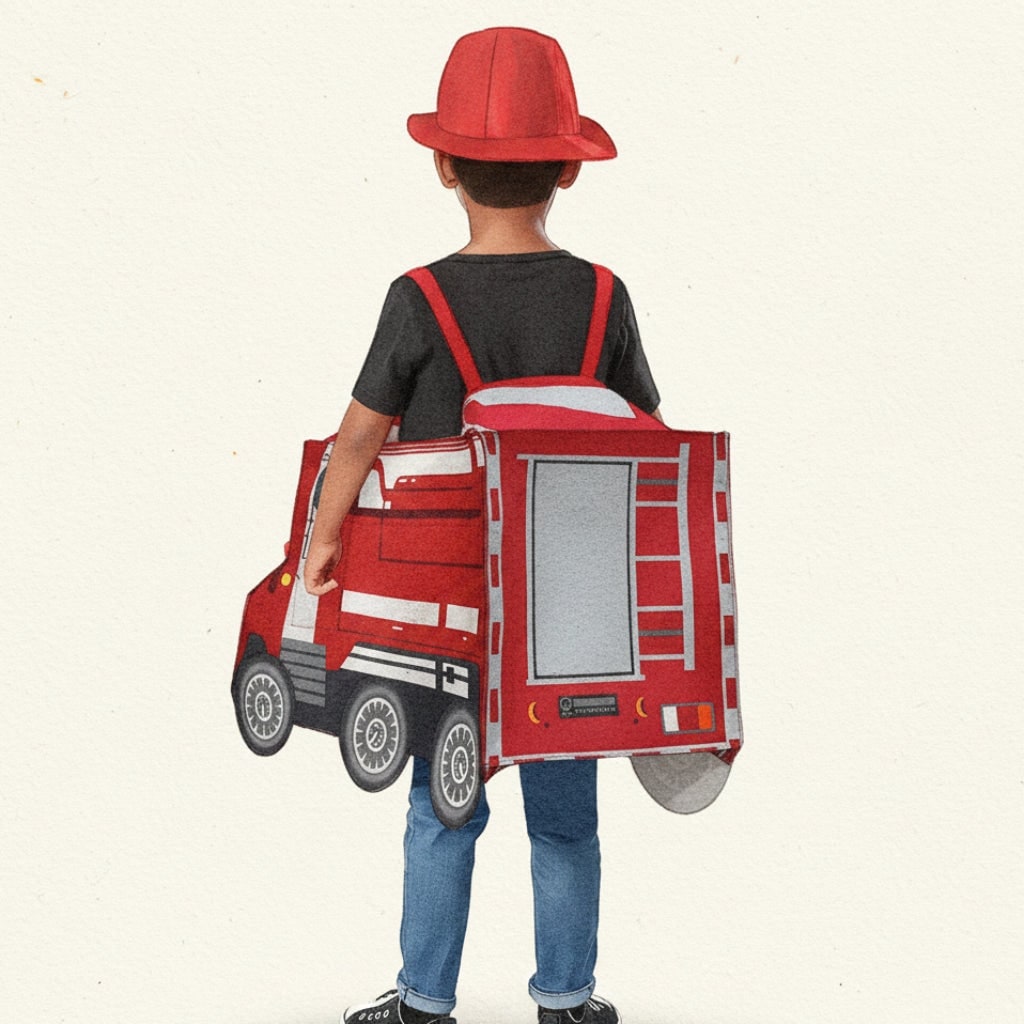 Kids' Halloween Firefighter Costume and Outfit with Hat Jacket Belt Axe and Extinguisher for Dress Up - Image 2