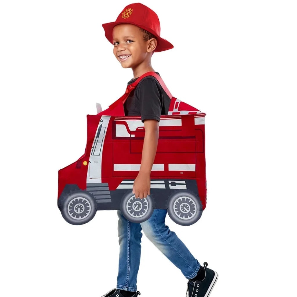 Kids' Halloween Firefighter Costume and Outfit with Hat Jacket Belt Axe and Extinguisher for Dress Up - Image 3
