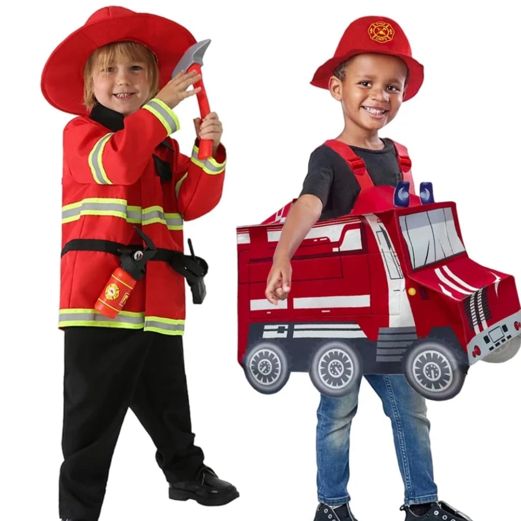 Kids' Halloween Firefighter Costume and Outfit with Hat Jacket Belt Axe and Extinguisher for Dress Up - Image 5