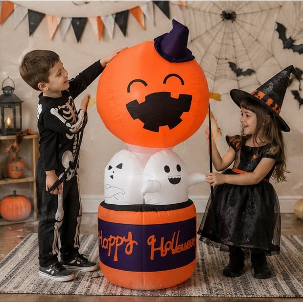 Kids' Halloween Inflatable Pumpkin Hot Air Balloon Decoration with LED Lights for Outdoor Yard Display - Image 10
