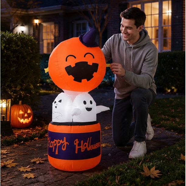 Kids' Halloween Inflatable Pumpkin Hot Air Balloon Decoration with LED Lights for Outdoor Yard Display - Image 11