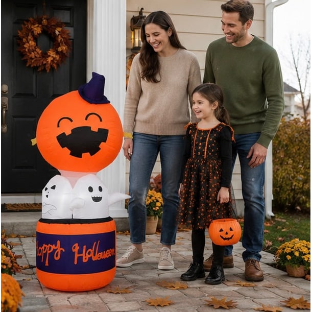 Kids' Halloween Inflatable Pumpkin Hot Air Balloon Decoration with LED Lights for Outdoor Yard Display - Image 12