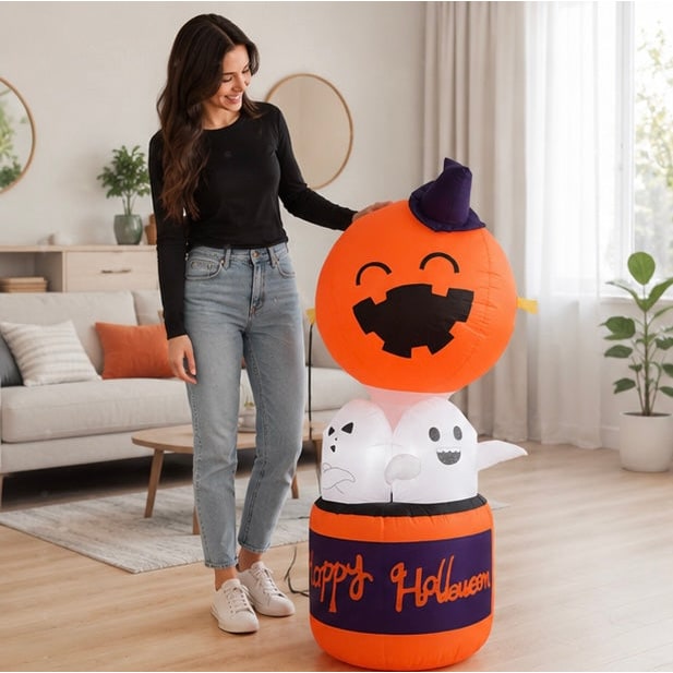 Kids' Halloween Inflatable Pumpkin Hot Air Balloon Decoration with LED Lights for Outdoor Yard Display - Image 13