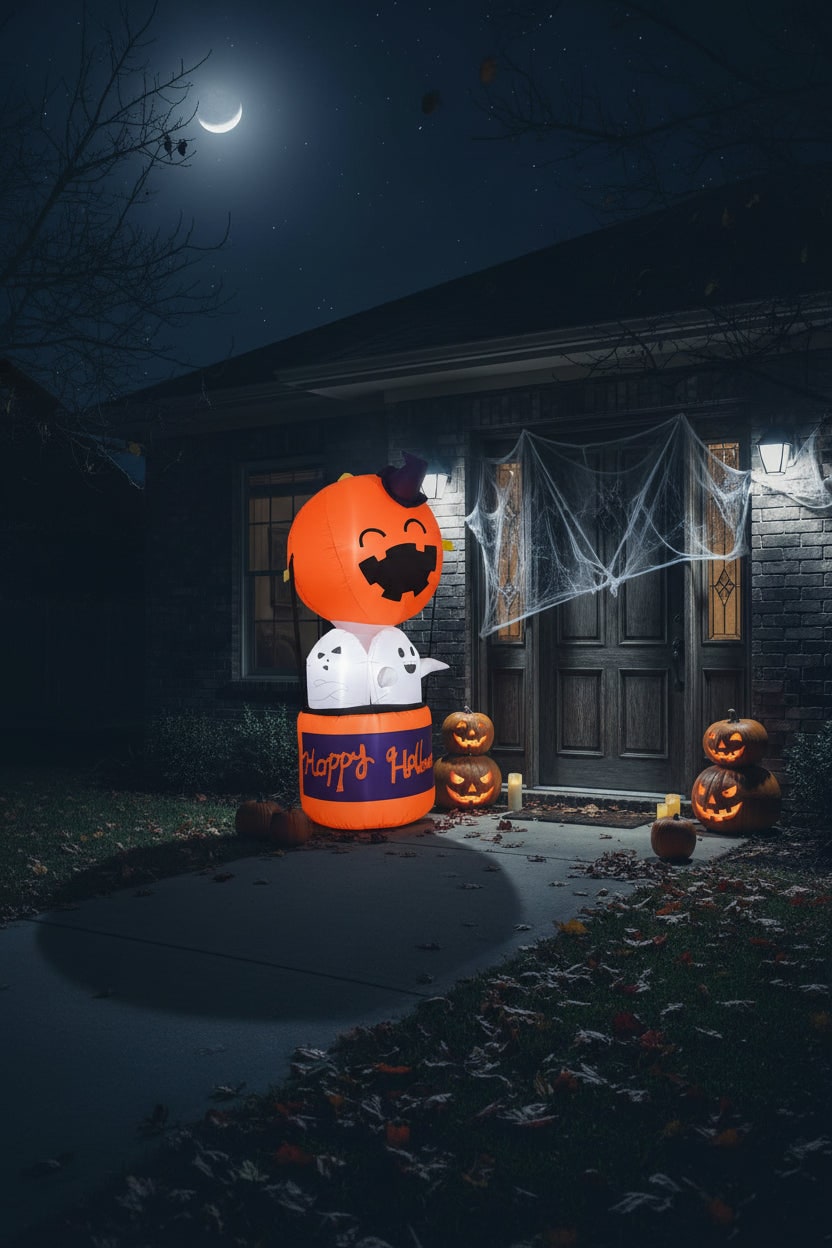 Kids' Halloween Inflatable Pumpkin Hot Air Balloon Decoration with LED Lights for Outdoor Yard Display - Image 2