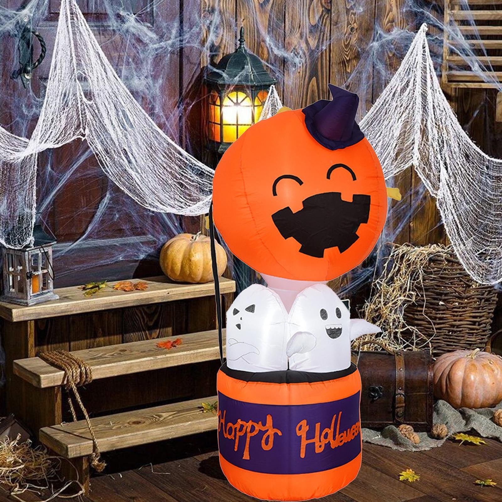 Kids' Halloween Inflatable Pumpkin Hot Air Balloon Decoration with LED Lights for Outdoor Yard Display - Image 3