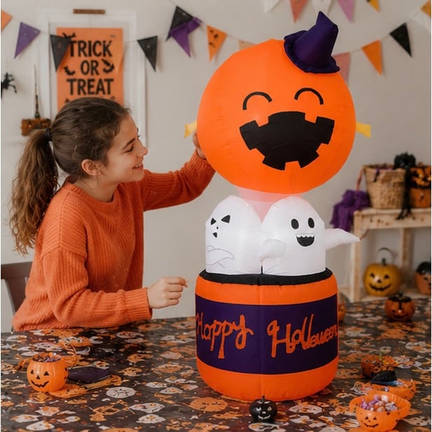 Kids' Halloween Inflatable Pumpkin Hot Air Balloon Decoration with LED Lights for Outdoor Yard Display - Image 6