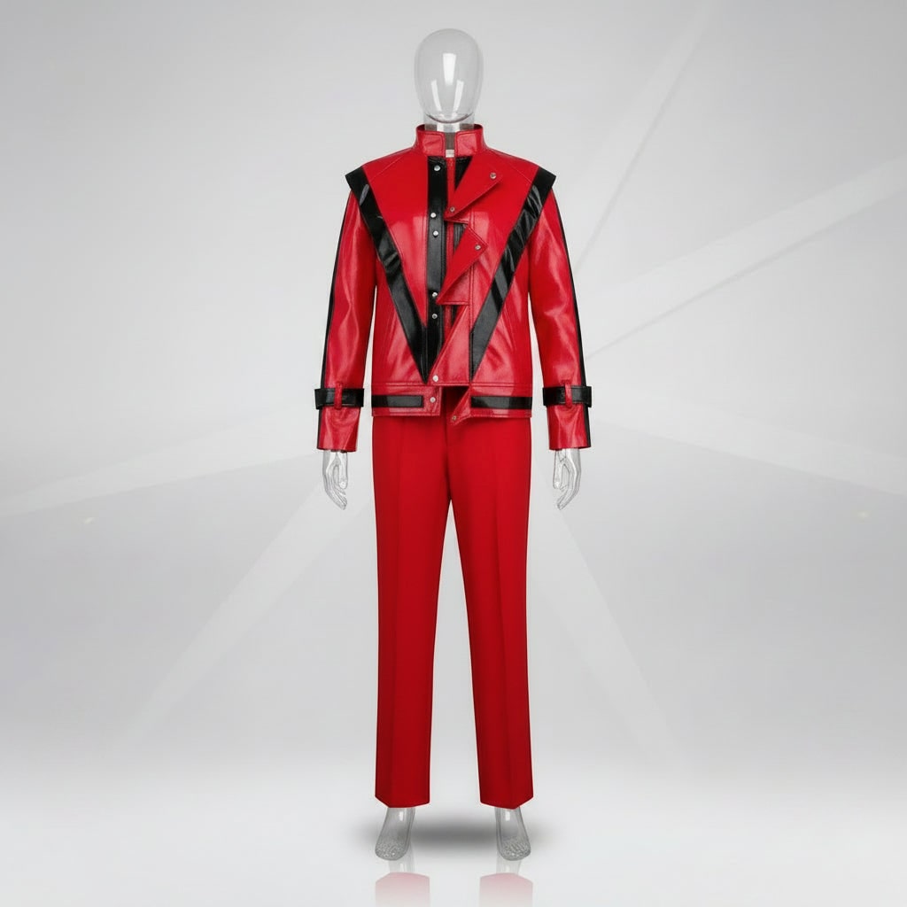 Kids' Halloween Michael Jackson Cosplay Costume Thriller Red Jacket and Pants Set - Image 3