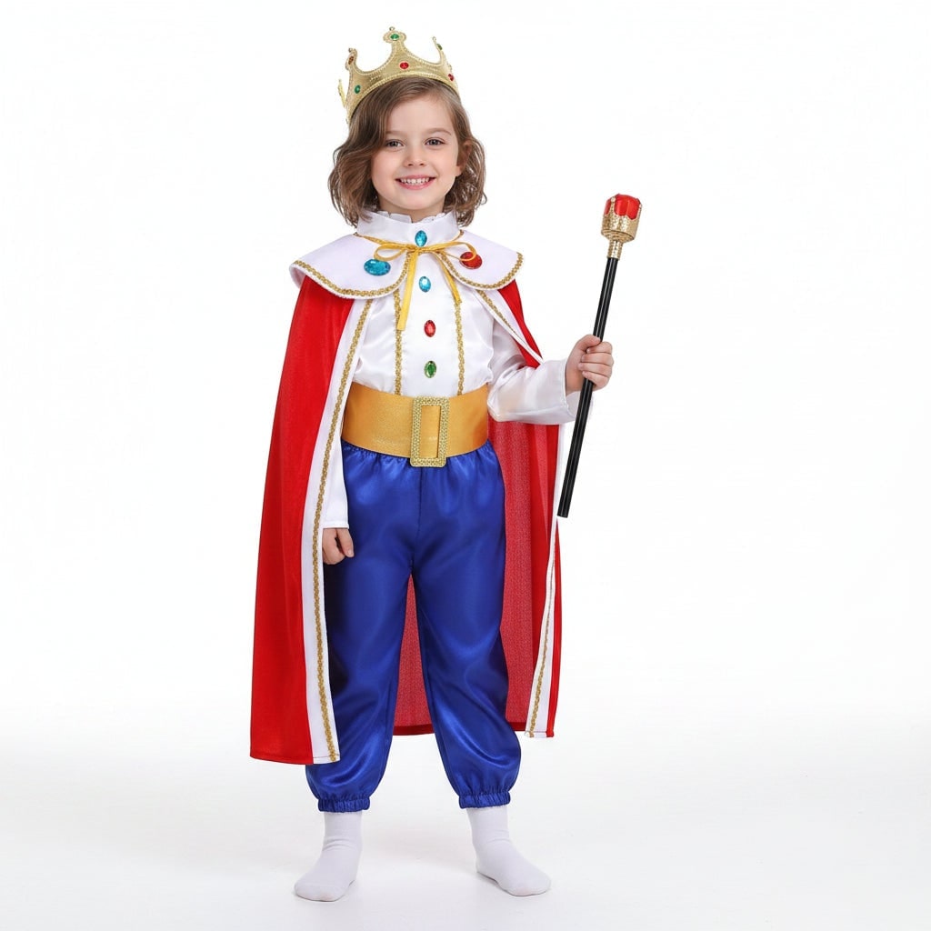 Kids' Halloween Prince Costume Royal Dress Up Set with Crown and Scepter Red Princess Jasmine - Image 1