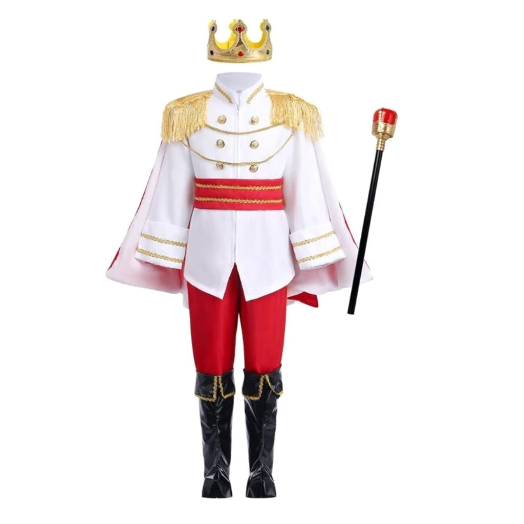 Kids' Halloween Prince Costume Royal Dress Up Set with Crown and Scepter Red Princess Jasmine - Image 2