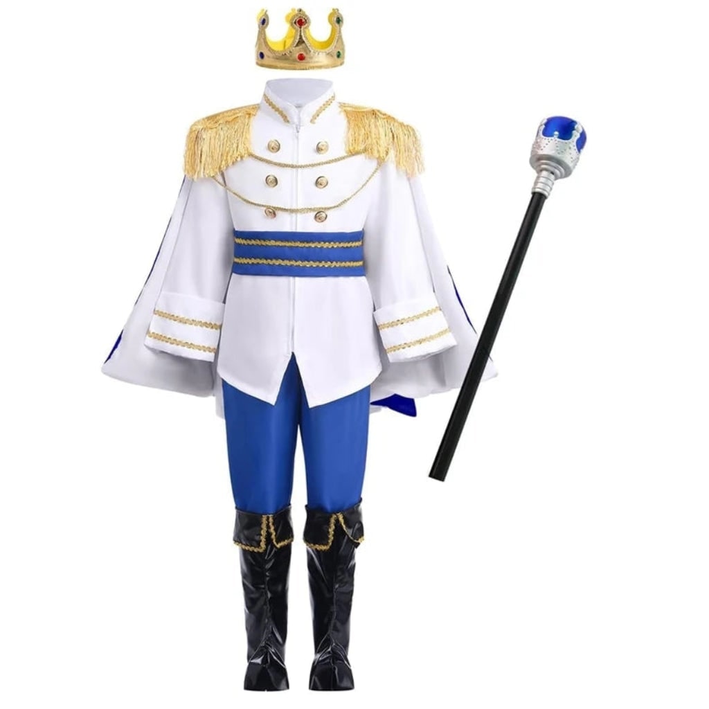 Kids' Halloween Prince Costume Royal Dress Up Set with Crown and Scepter Red Princess Jasmine - Image 3