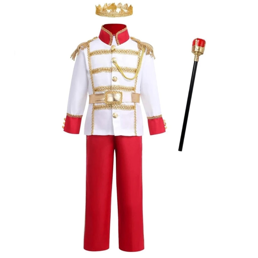 Kids' Halloween Prince Costume Royal Dress Up Set with Crown and Scepter Red Princess Jasmine - Image 4