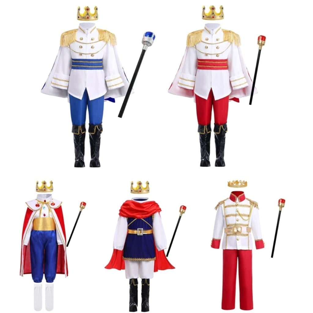 Kids' Halloween Prince Costume Royal Dress Up Set with Crown and Scepter Red Princess Jasmine - Image 6