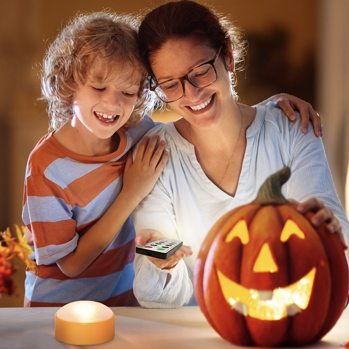 Kids' Halloween Pumpkin Lights Flameless LED Tea with Remote Control for Jack O Lantern Lighted Decor - Image 2
