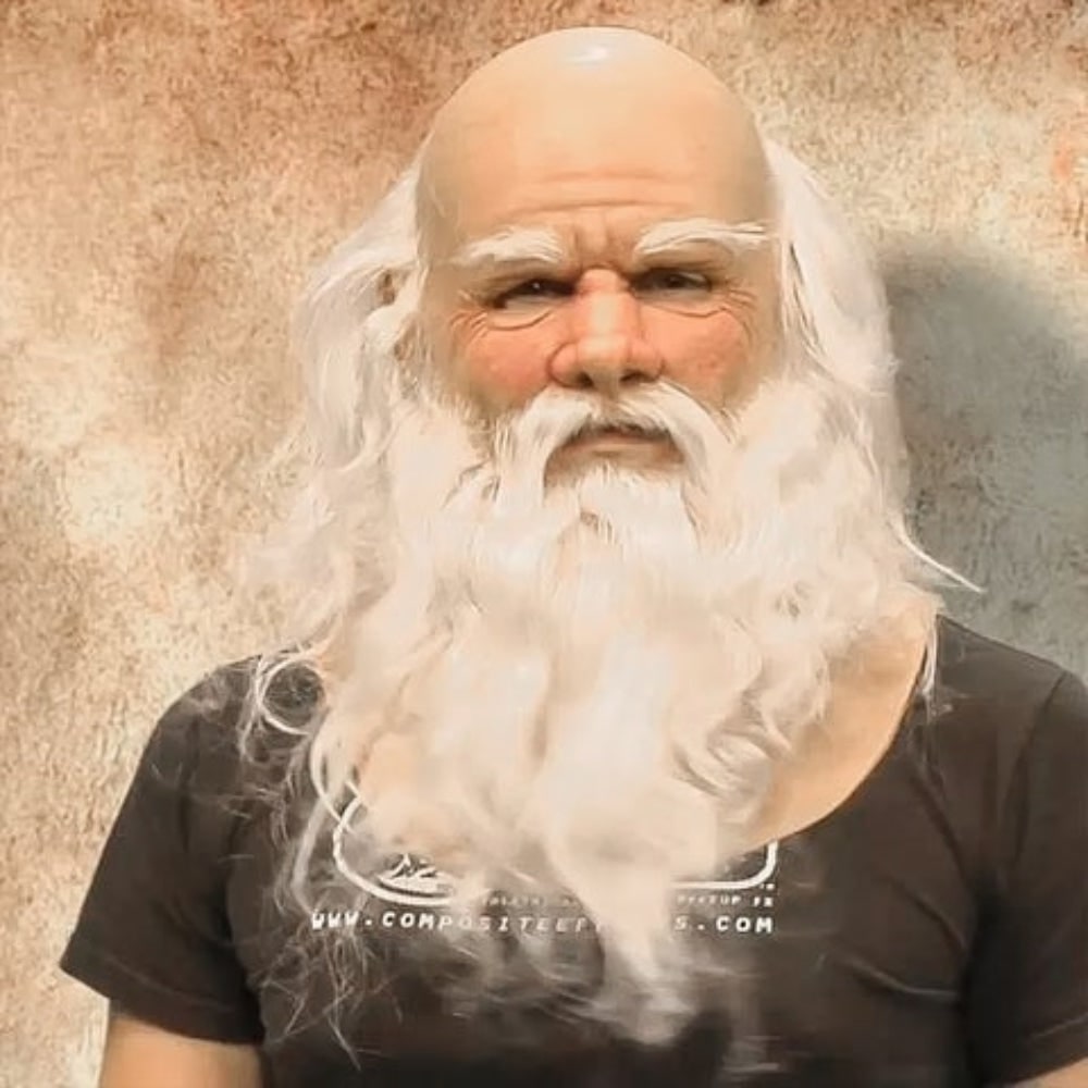 Kids' Halloween Realistic Santa Claus Costume Mask with White Beard and Lifelike Face for Holiday Party - Image 1