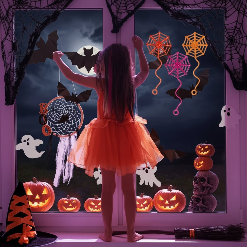 Kids' Halloween Sticky Spiderweb Toy Set Colorful Stretchy Party Decoration - Image 3