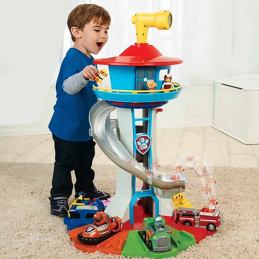 Kids' Lookout Tower Toy Playset with Spiral Slide Parking Base and Vehicle Figures - Image 1
