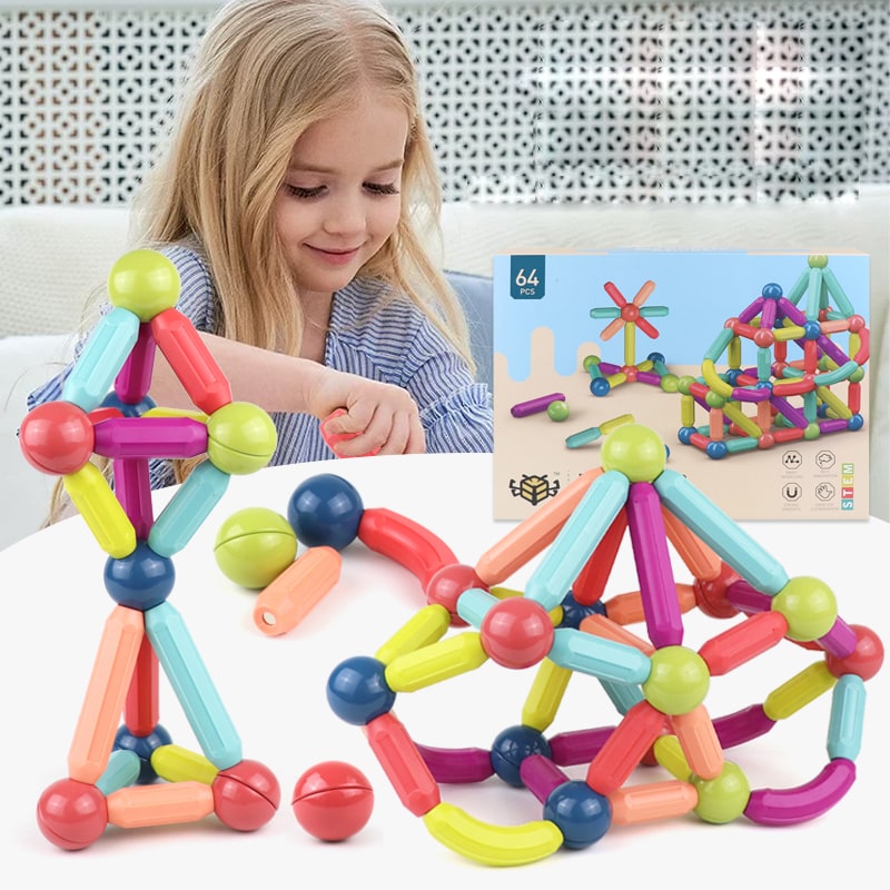 Kids' Magnetic Building Blocks and Sticks with Balls Colorful Construction Toys - Image 1