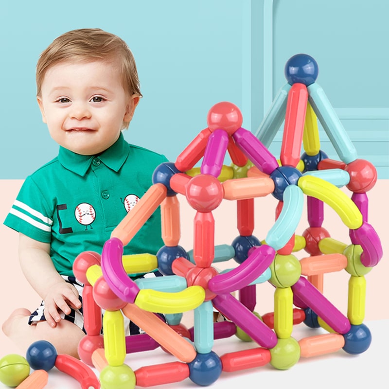 Kids' Magnetic Building Blocks and Sticks with Balls Colorful Construction Toys - Image 7