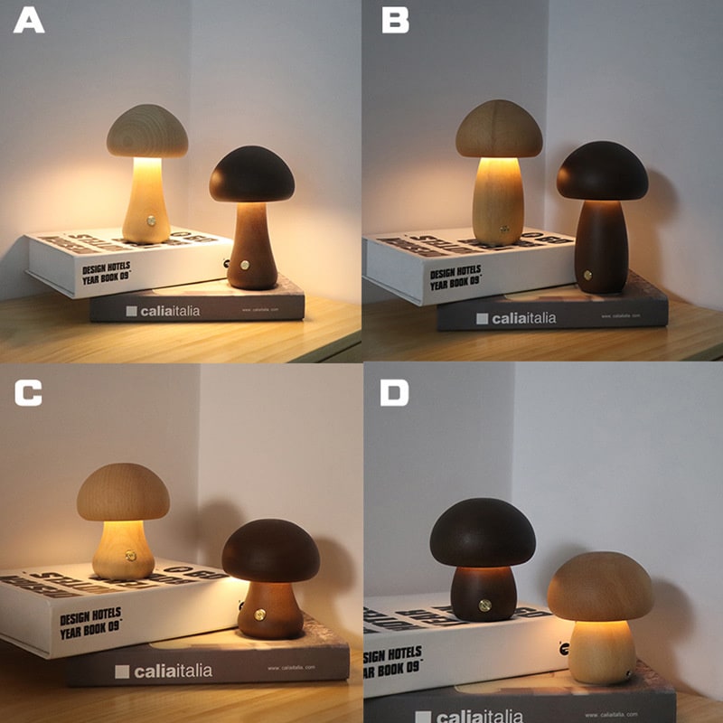Kids' Mushroom Night Light and Lamp with Touch Switch for Bedroom Bedside Table Rechargeable Wooden LED - Image 10