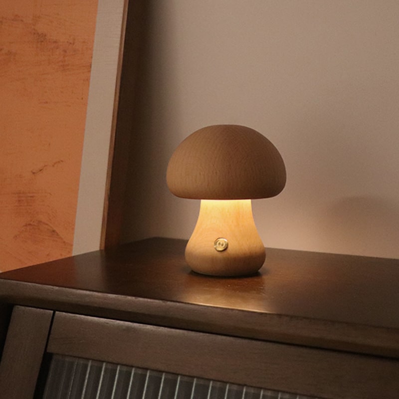 Kids' Mushroom Night Light and Lamp with Touch Switch for Bedroom Bedside Table Rechargeable Wooden LED - Image 12
