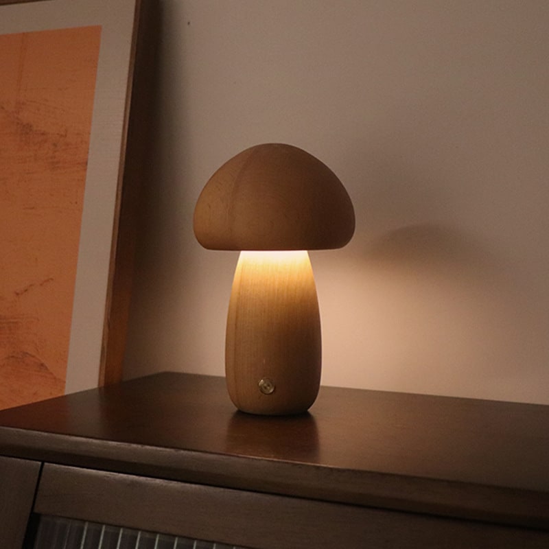 Kids' Mushroom Night Light and Lamp with Touch Switch for Bedroom Bedside Table Rechargeable Wooden LED - Image 13