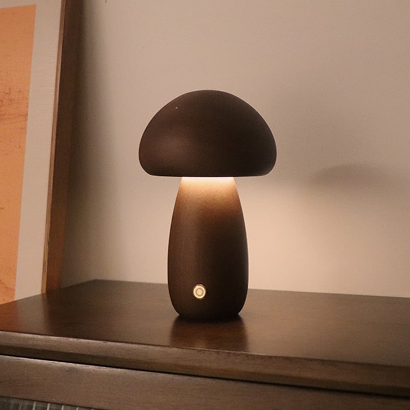 Kids' Mushroom Night Light and Lamp with Touch Switch for Bedroom Bedside Table Rechargeable Wooden LED - Image 4