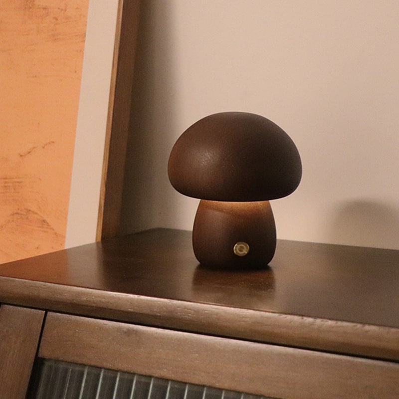 Kids' Mushroom Night Light and Lamp with Touch Switch for Bedroom Bedside Table Rechargeable Wooden LED - Image 5