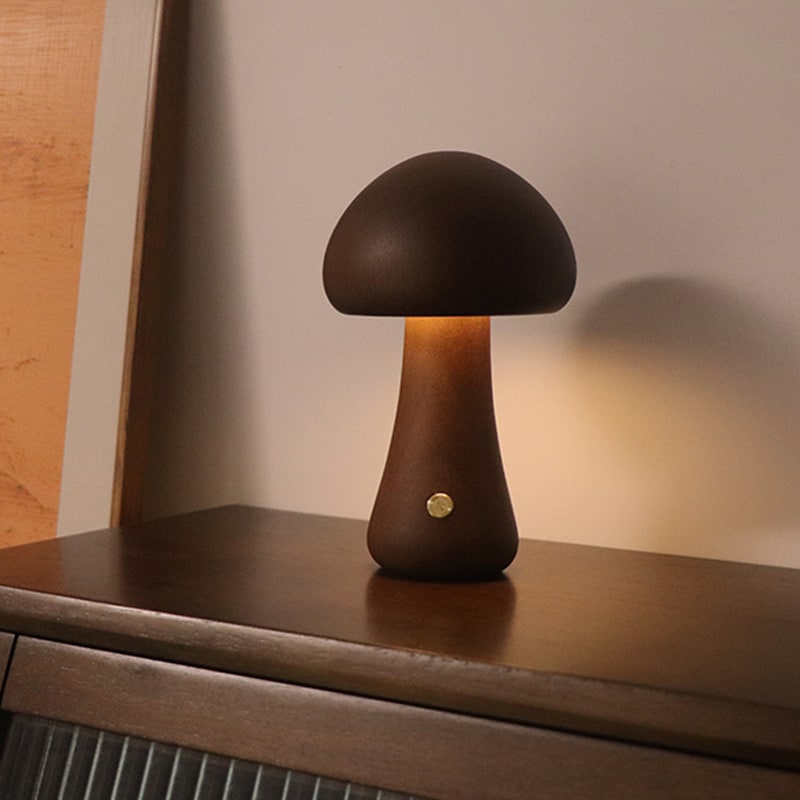 Kids' Mushroom Night Light and Lamp with Touch Switch for Bedroom Bedside Table Rechargeable Wooden LED - Image 8