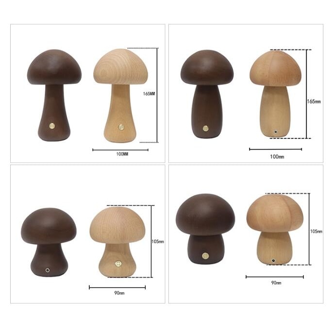 Kids' Mushroom Night Light and Lamp with Touch Switch for Bedroom Bedside Table Rechargeable Wooden LED - Image 9
