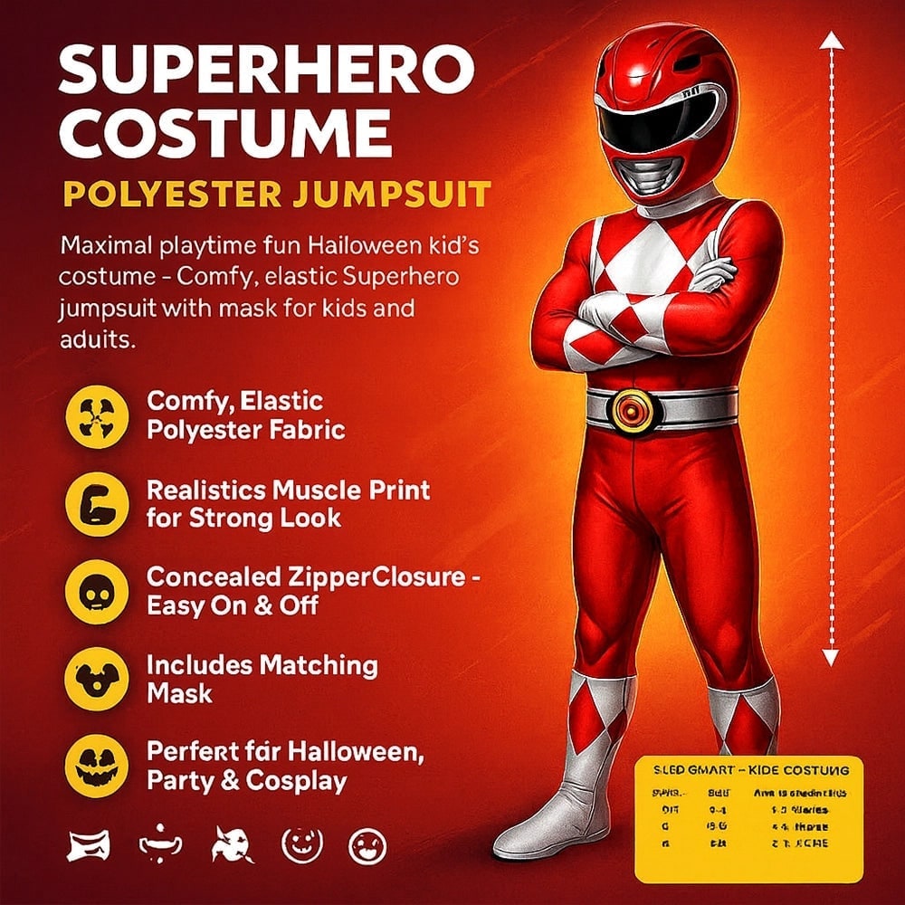 Kids' Superhero Costume Jumpsuit with Full-Head Mask Gloves and Boot Covers - Image 8