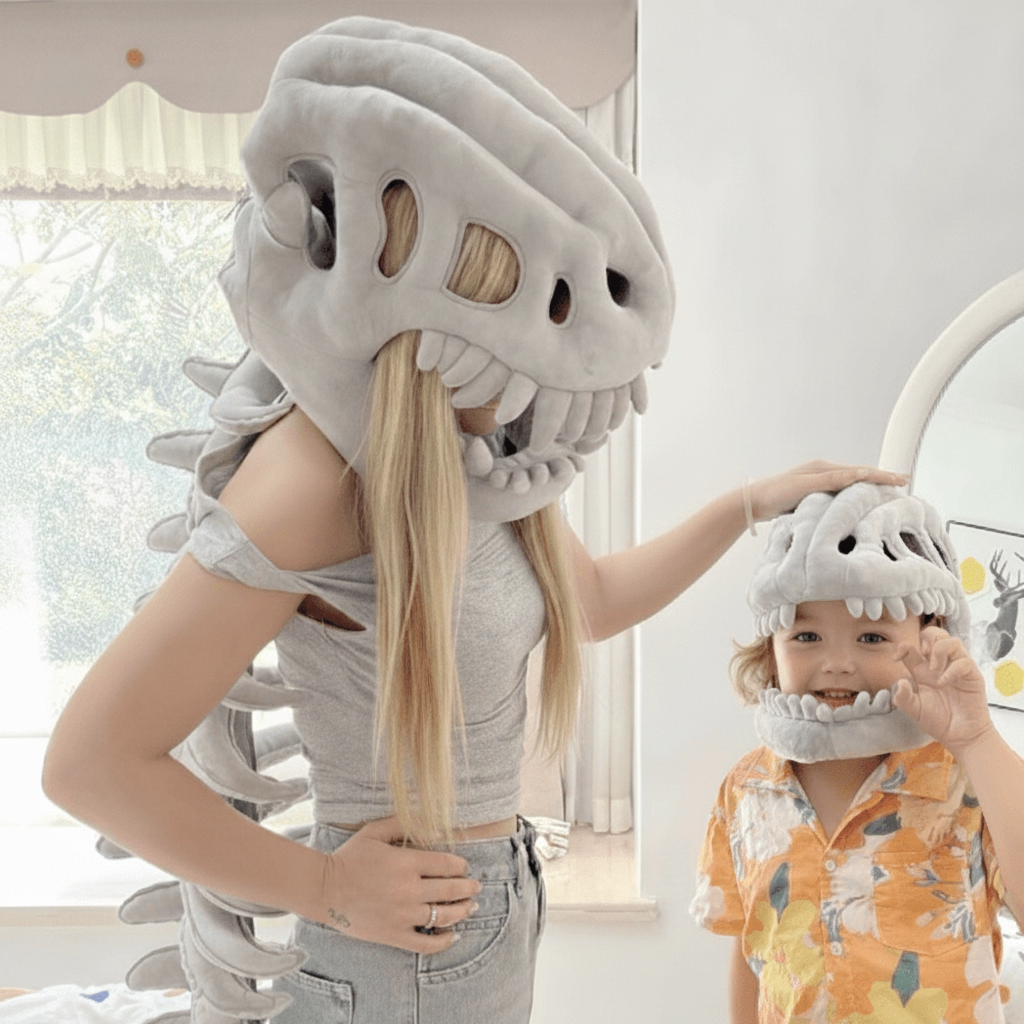 Kids' T Rex Dinosaur Skeleton Costume with Plush Hood and Tail - Image 2