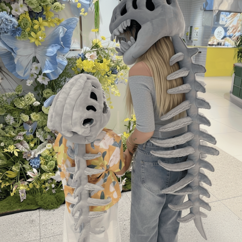Kids' T Rex Dinosaur Skeleton Costume with Plush Hood and Tail - Image 3