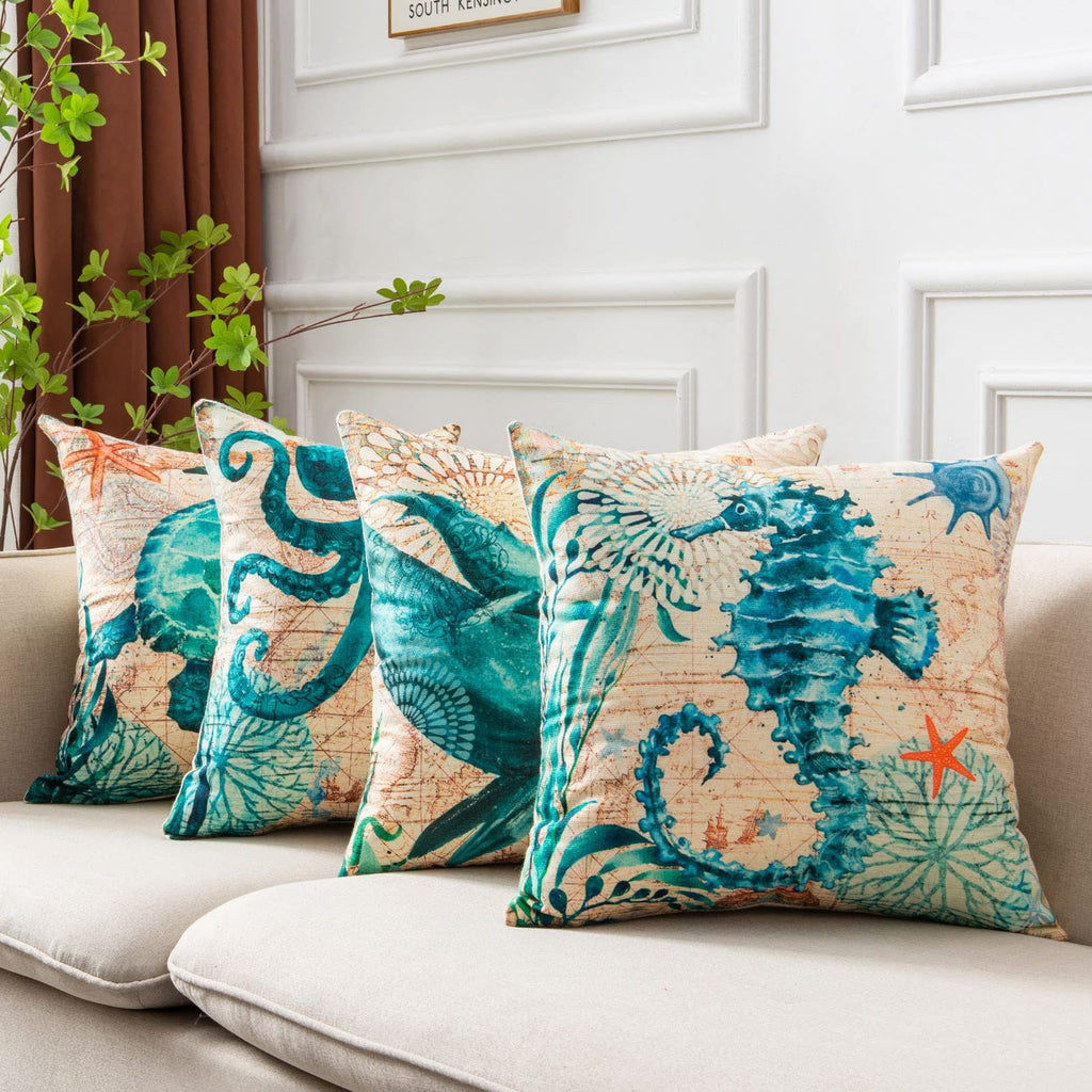 Kids' Throw Pillow Covers and Couch Cushion with Marine Life Prints Square Linen Cases 20x20 - Image 11