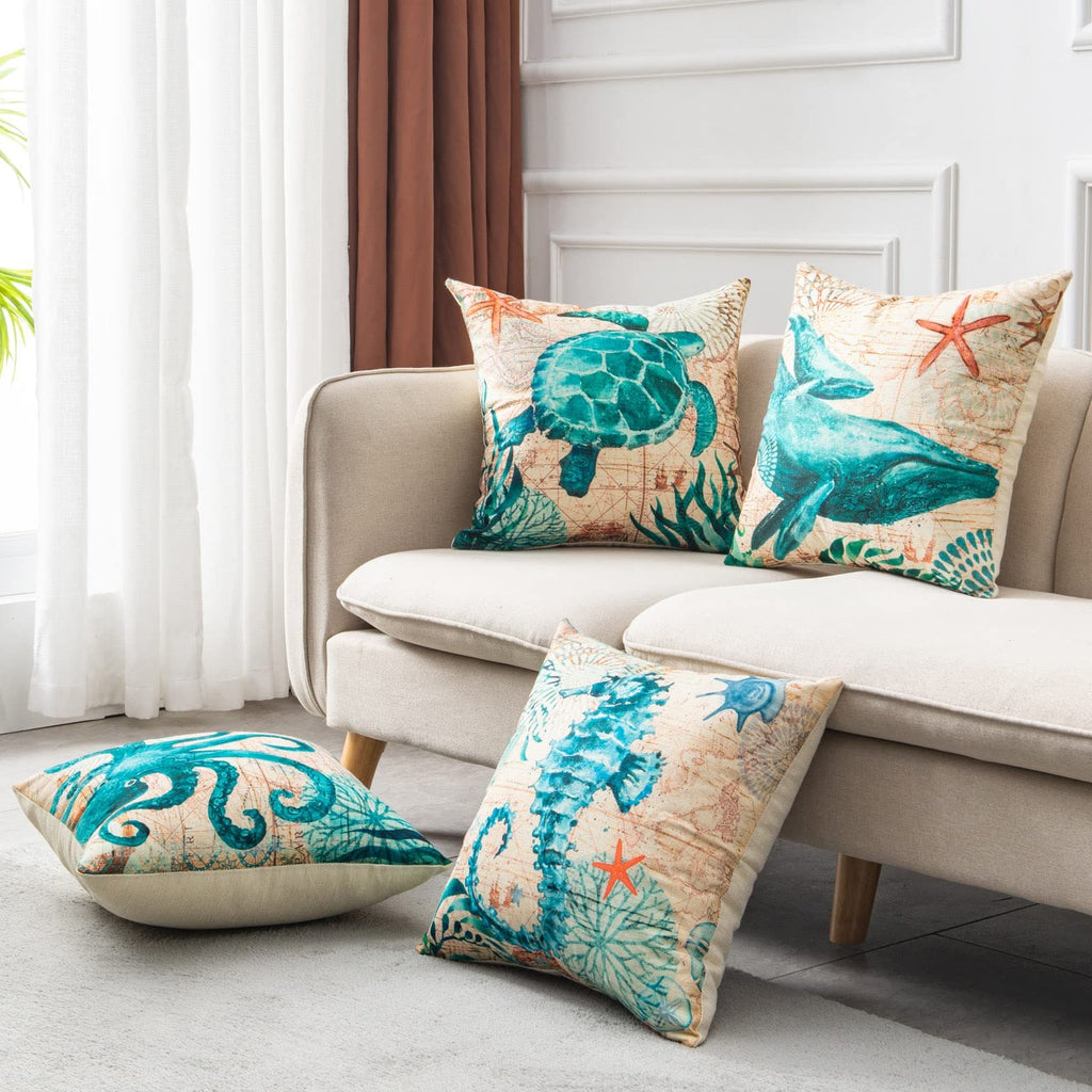 Kids' Throw Pillow Covers and Couch Cushion with Marine Life Prints Square Linen Cases 20x20 - Image 12