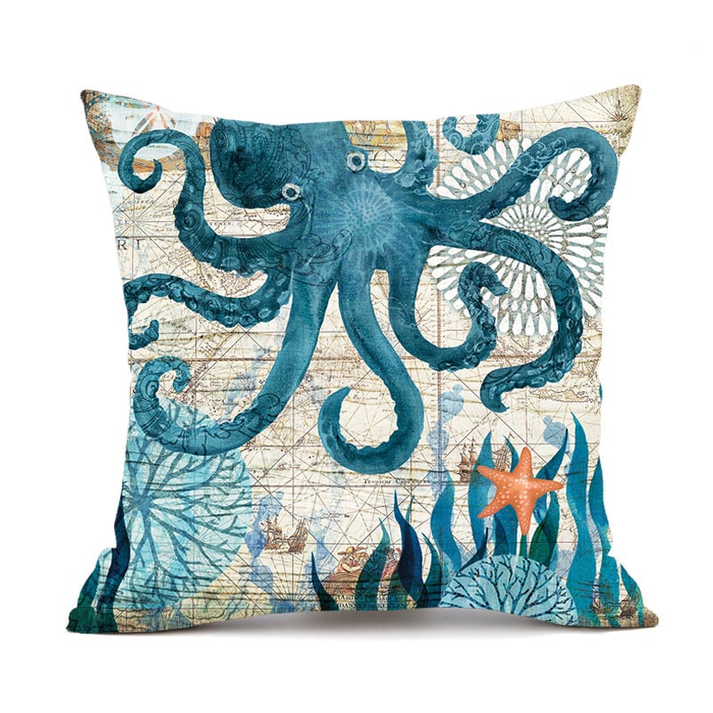 Kids' Throw Pillow Covers and Couch Cushion with Marine Life Prints Square Linen Cases 20x20 - Image 15