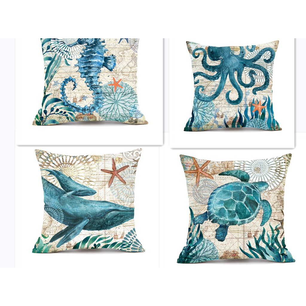 Kids' Throw Pillow Covers and Couch Cushion with Marine Life Prints Square Linen Cases 20x20 - Image 16