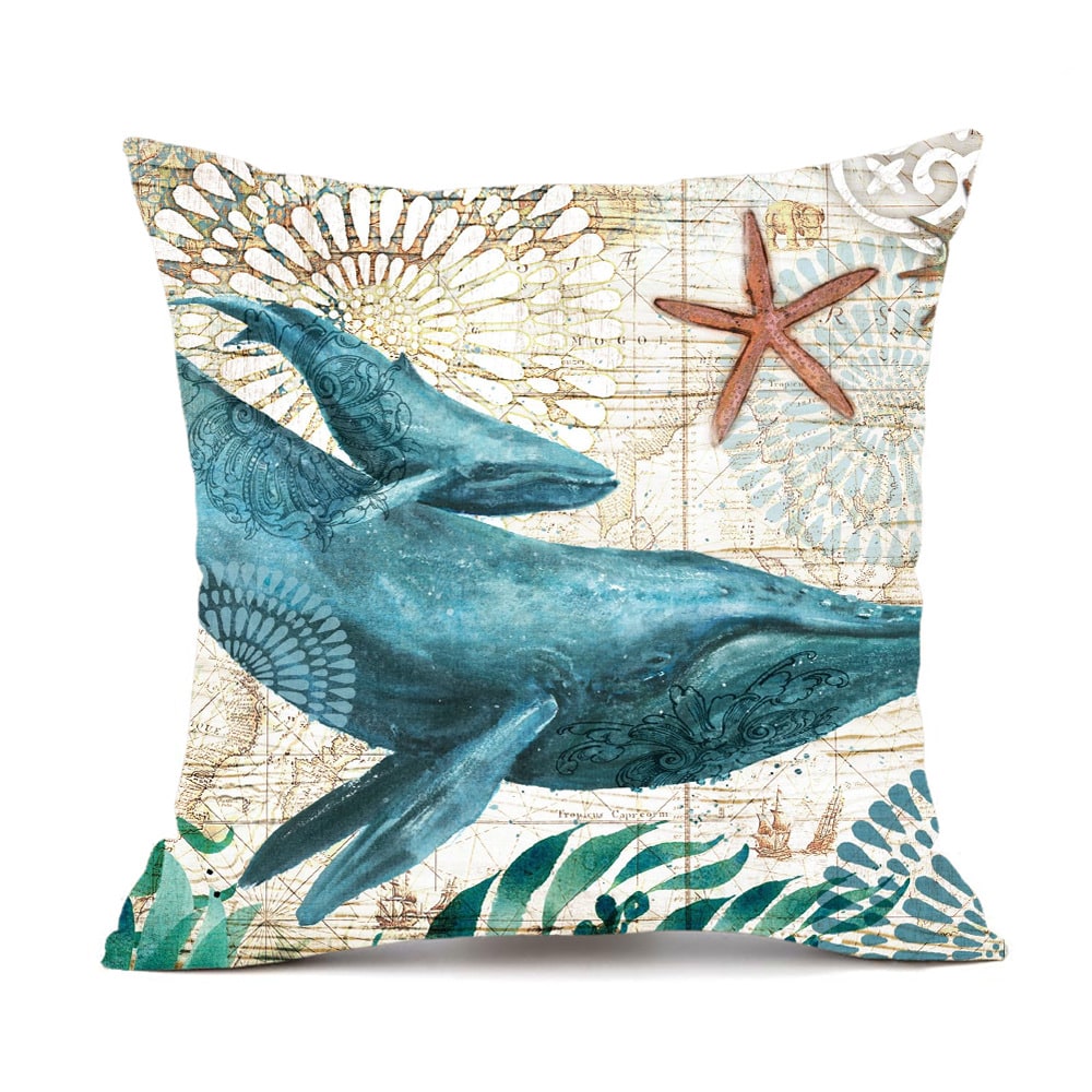 Kids' Throw Pillow Covers and Couch Cushion with Marine Life Prints Square Linen Cases 20x20 - Image 17