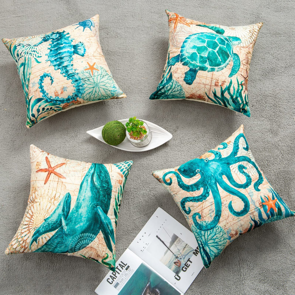 Kids' Throw Pillow Covers and Couch Cushion with Marine Life Prints Square Linen Cases 20x20 - Image 19