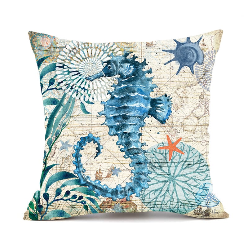 Kids' Throw Pillow Covers and Couch Cushion with Marine Life Prints Square Linen Cases 20x20 - Image 4