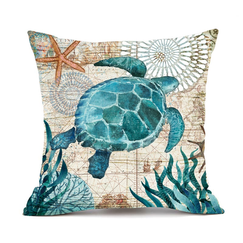 Kids' Throw Pillow Covers and Couch Cushion with Marine Life Prints Square Linen Cases 20x20 - Image 5